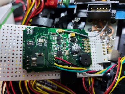 Frsky module mounted on veroboard and original mpx conector
