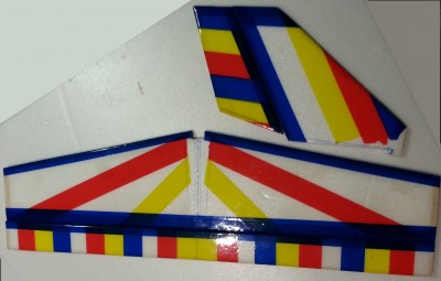 Fin &amp; top of tail-plane. The unfinished bits at the base of the fin are hidden by the ABS upper fuselage moulding.