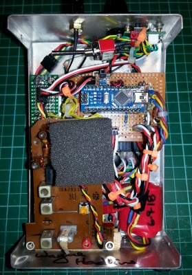 The block of foam keeps the JR RF board secure when the Tx back is in place.