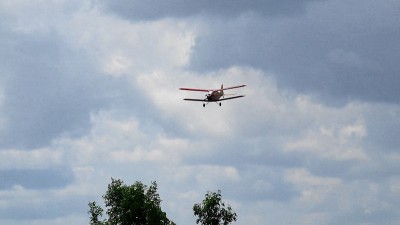 The ground roll was all over the place like a dog sniffing for somewhere to.... Once off it flew quite well. Rock steady on the glide in.